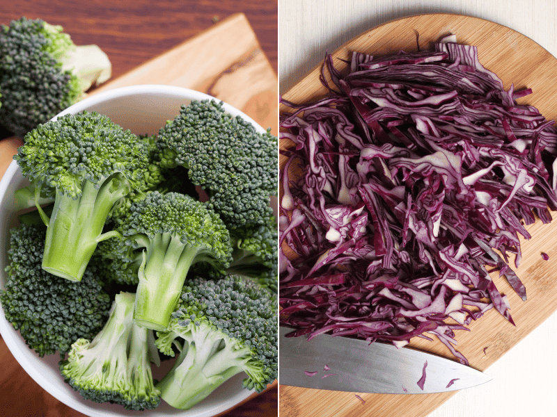 broccoli and shredded red cabbage