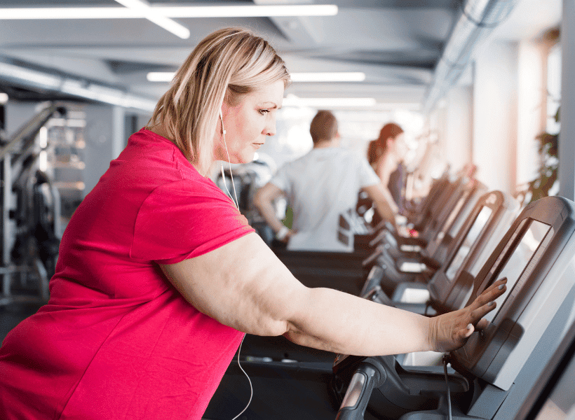 overweight woman on treadmill