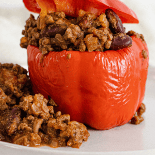 Roasted red bell pepper stuffed with chili
