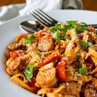 Italian Sausage & Red Pepper Fettuccine Arrabbiata