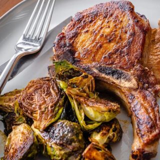 Pan-fried Paprika Pork Chop with Roasted Brussels Sprouts