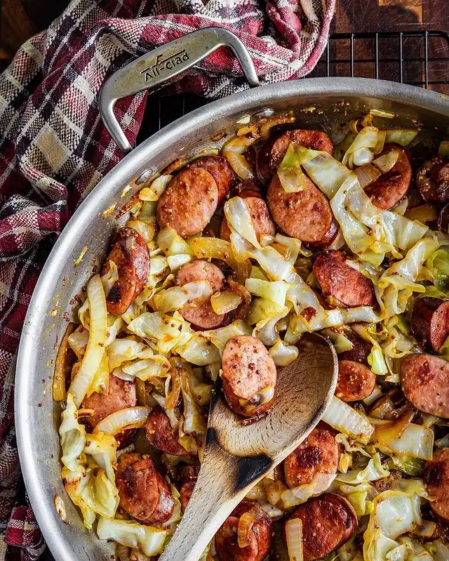 Smoked Kielbasa Sausage with ground mustard braised cabbage