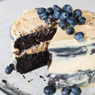 Dark Chocolate Cake with Peanut Butter Frosting