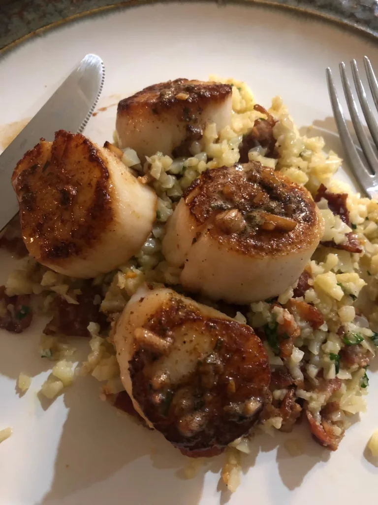 Seared Scallops on Cauliflower Risotto