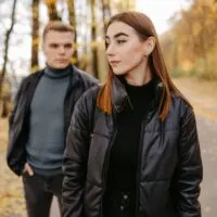 Lovely,Couple,Posing,In,Autumn,Forest,,Lovers,Walking,In,Park.