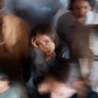 Social,Anxiety,,Above,And,Blur,With,Woman,And,People,For